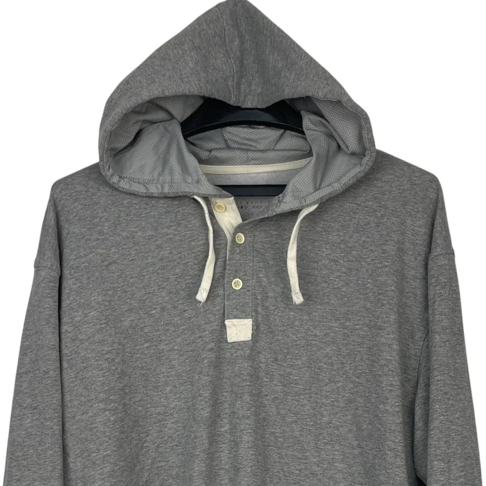 BYLT Basics Mens Large Drop Cut Lux Hooded Henley Long Sleeve Shirt Gray Hoodie